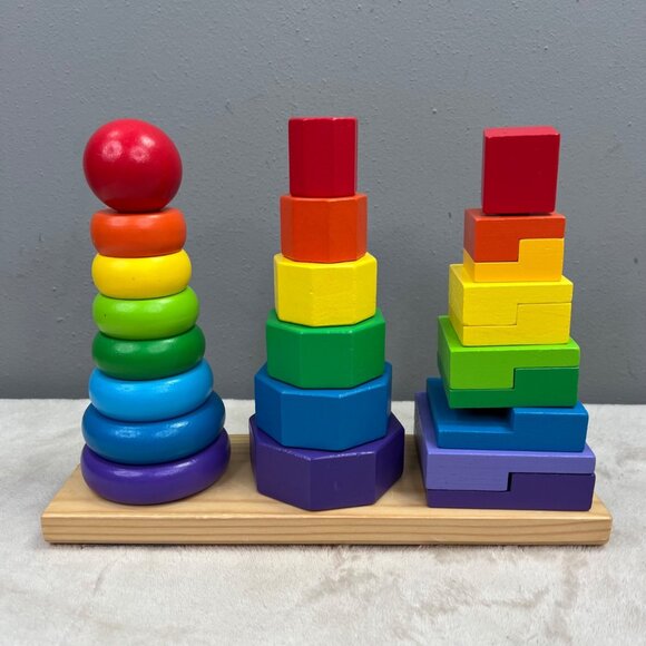 Melissa & Doug Geometric Stacker Wood Rainbow Stacking Shapes 2019 Missing 1 Pc - Picture 4 of 9